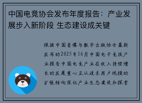 中国电竞协会发布年度报告：产业发展步入新阶段 生态建设成关键