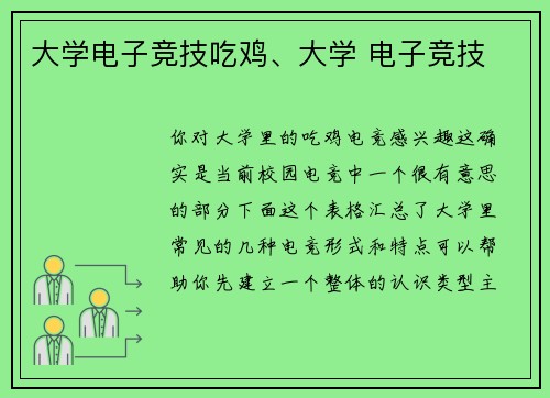 大学电子竞技吃鸡、大学 电子竞技